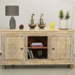 Blossom carving wood side board